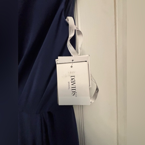 David's Bridal Blue Asymmetrical Ruched Gown - Picture 2 of 8